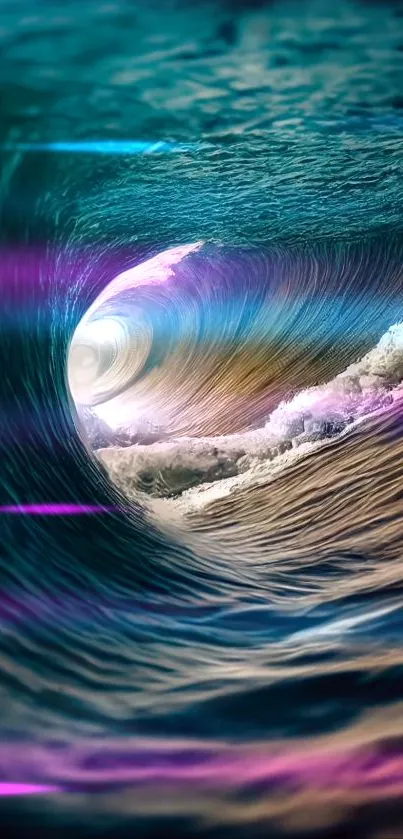 Vibrant ocean wave with dynamic colors and fluid motion.