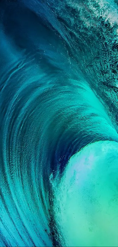 Vibrant blue and green ocean wave mobile wallpaper.