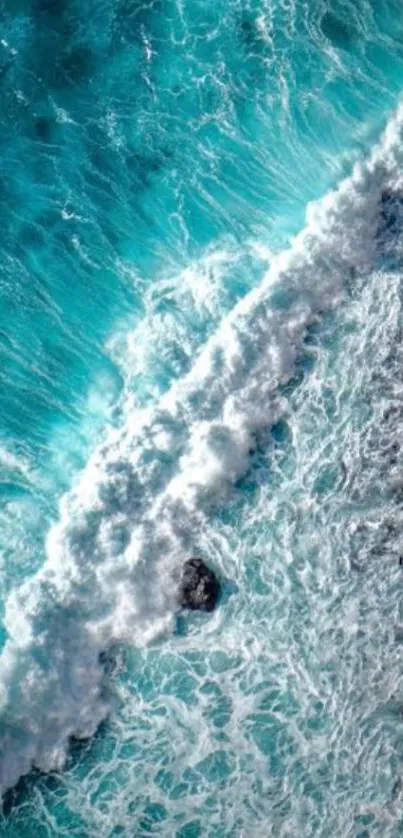 Beautiful aquamarine ocean waves with foamy surf.