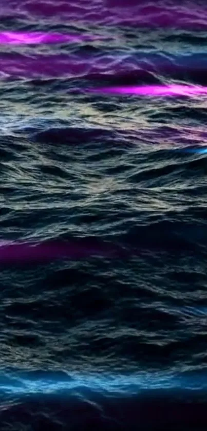 Vibrant ocean waves with purple and blue hues.