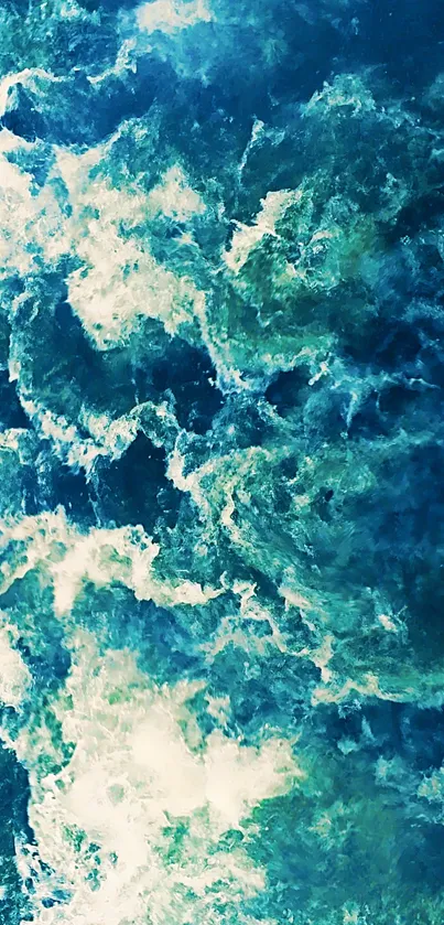 Vibrant ocean waves in blue and green hues, creating a dynamic wallpaper.