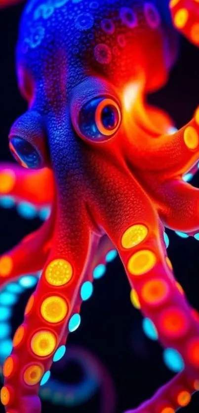 A vibrant neon octopus with colorful tentacles in an artistic design.