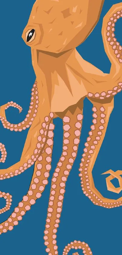 Illustrated octopus with vibrant tentacles on blue background.