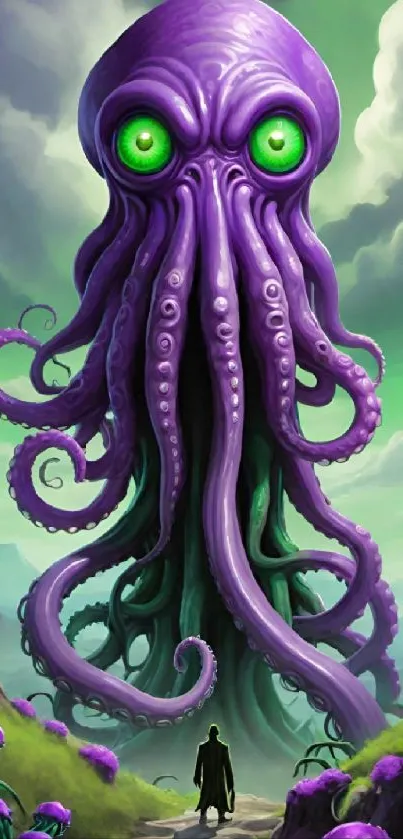 Surreal purple octopus fantasy wallpaper with vibrant colors and oceanic theme.