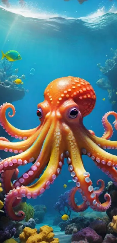 Colorful octopus swimming under the sea