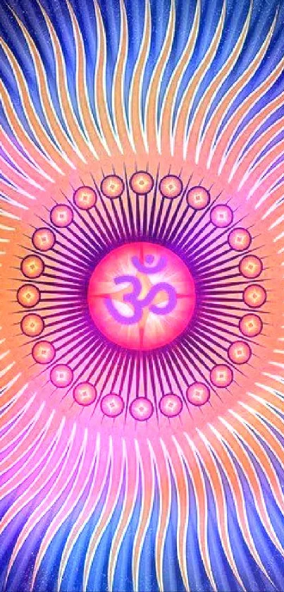 Colorful Om symbol with radiating waves