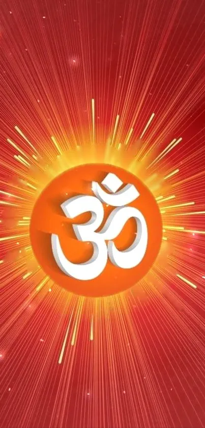 Radiant Om symbol wallpaper with vibrant orange and yellow hues.