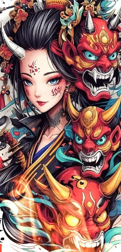 Artistic Oni illustration with vibrant colors and fantasy elements.