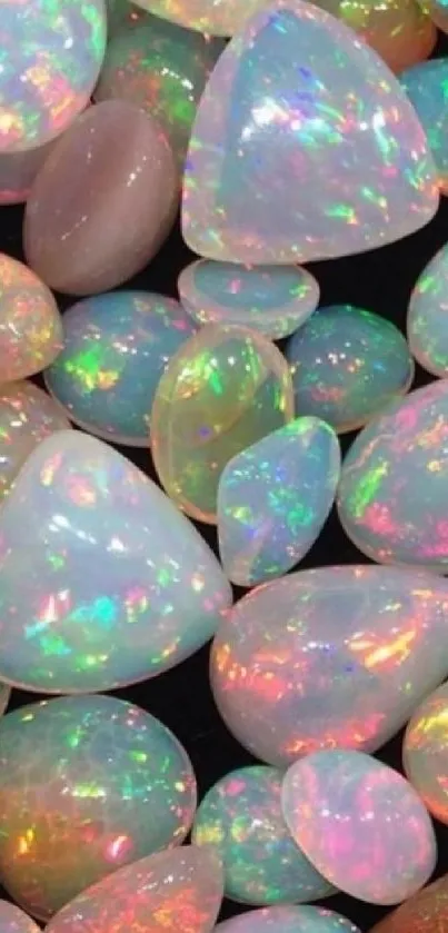 Iridescent opal gemstones create a vibrant and colorful mobile background.