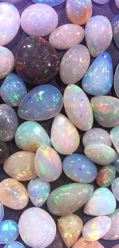 Mobile wallpaper showcasing colorful opal stones.