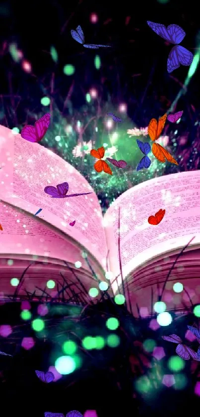 Magical open book with neon sparkles and vibrant colors.