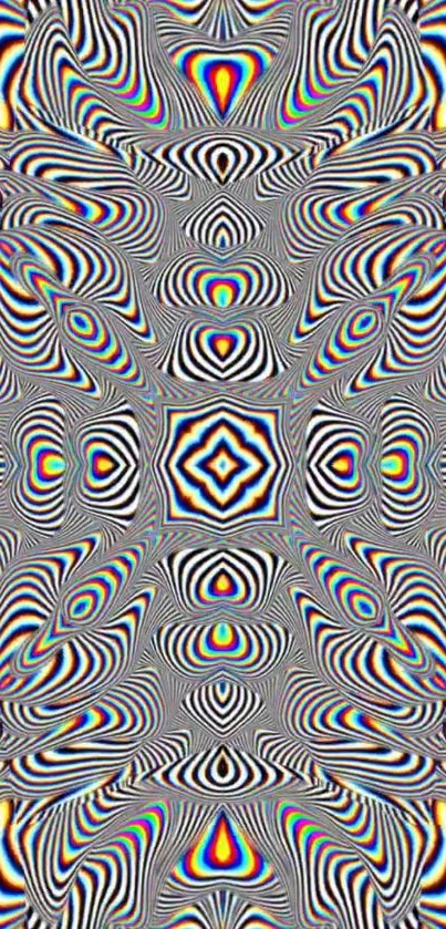Vibrant optical illusion wallpaper with intricate patterns.