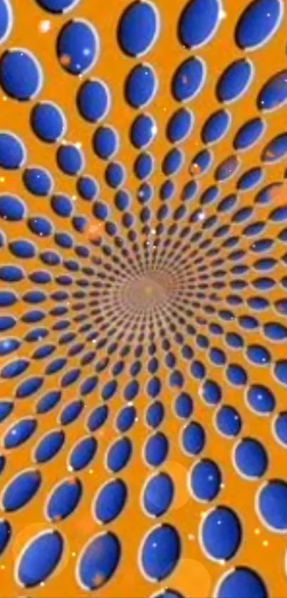 Orange spiral with blue ovals wallpaper.