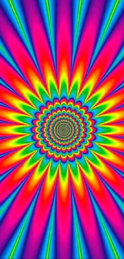 Vibrant optical illusion with colorful psychedelic design.