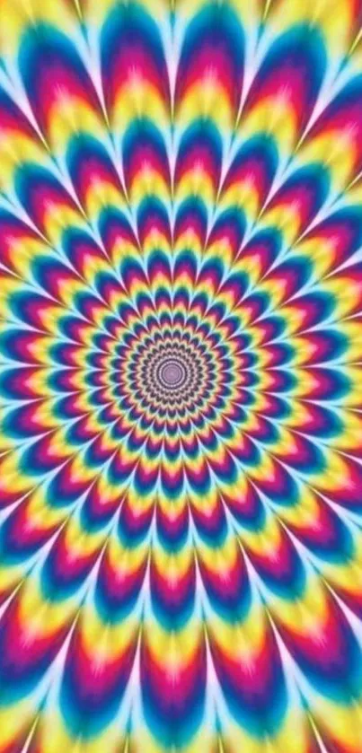 Colorful optical illusion spiral design wallpaper.