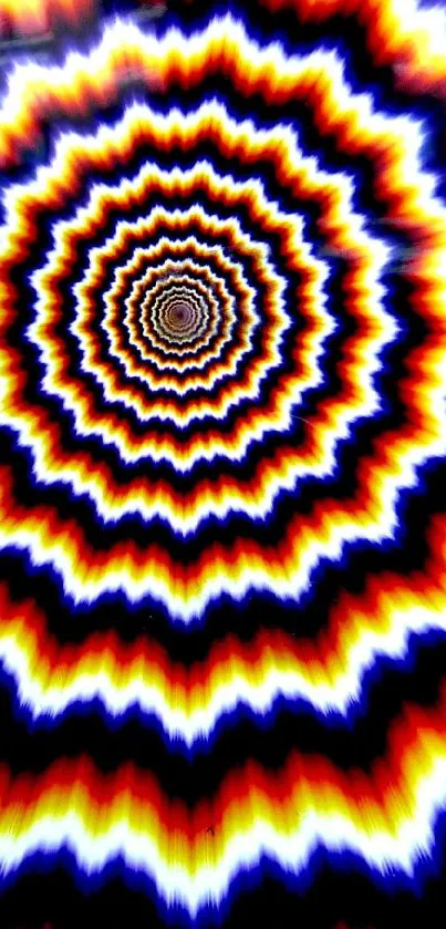 Colorful psychedelic optical illusion design with vibrant concentric waves.