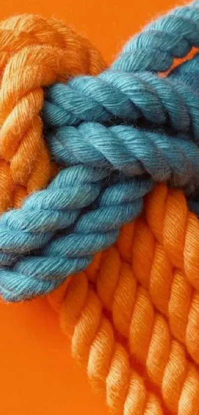 Orange and blue rope knot on phone wallpaper.