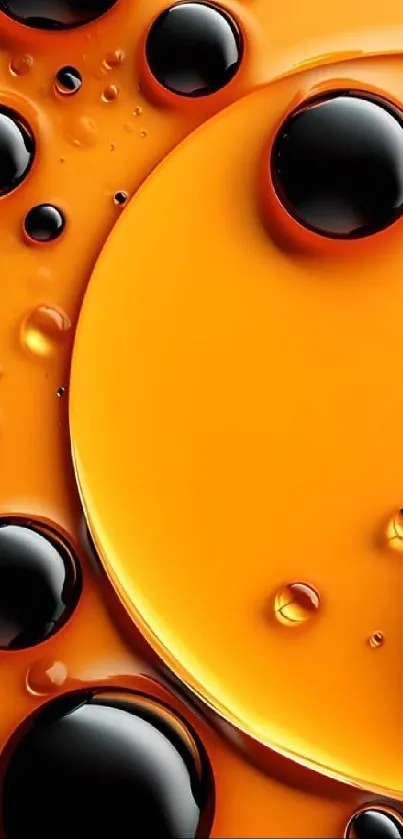 Abstract orange and black bubbles on a vibrant mobile wallpaper.