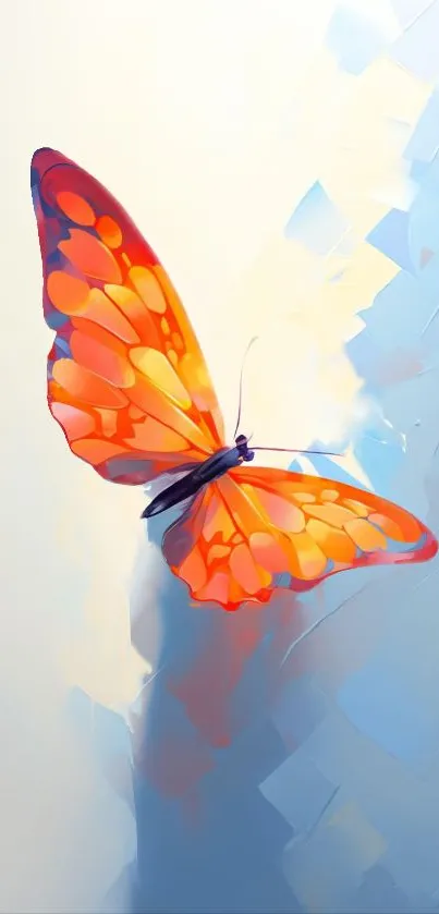 Vibrant orange butterfly on abstract background.