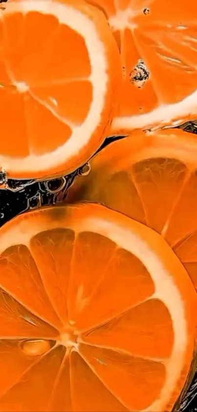 Close-up of vibrant and juicy orange citrus slices in water.