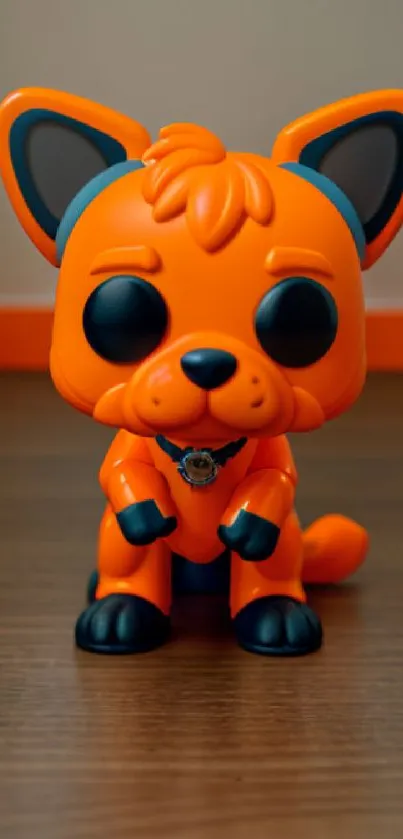 Vibrant orange dog figurine with bold colors and cute design.