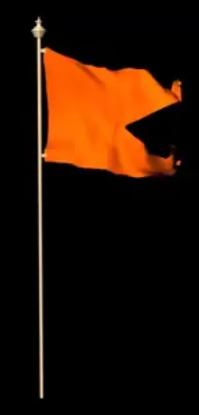 Orange flag on a pole against a dark background.