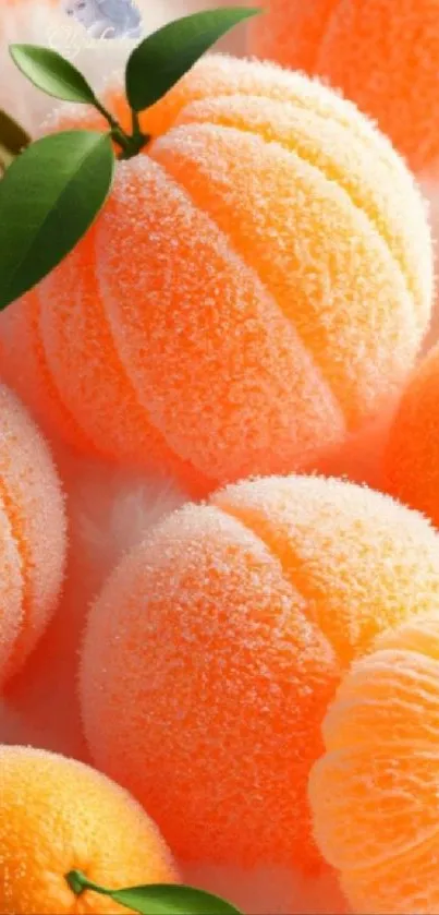 Vibrant and frosted orange fruit wallpaper.
