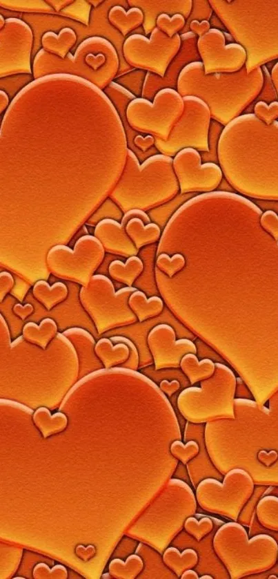 Vibrant orange hearts pattern wallpaper for mobile.