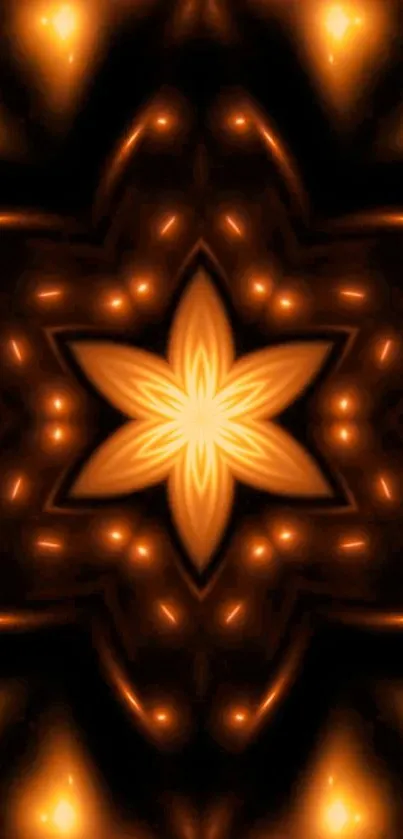 Orange kaleidoscope mobile wallpaper with vibrant pattern.