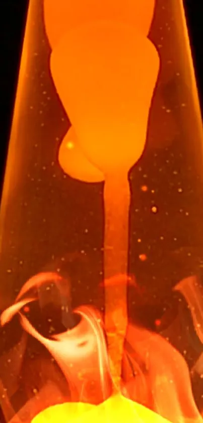 Orange lava lamp with glowing bubbles.