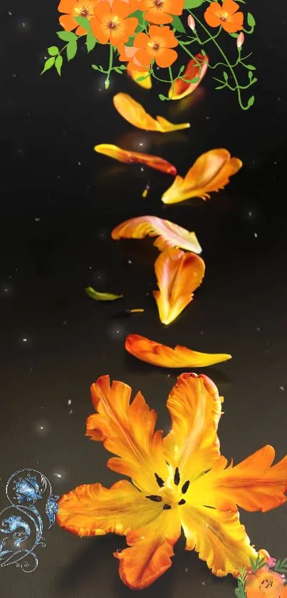 Vibrant orange floral phone wallpaper with delicate petals.