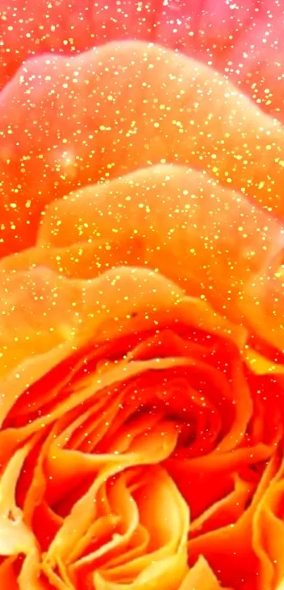 Vibrant orange rose with sparkling glitter effect.
