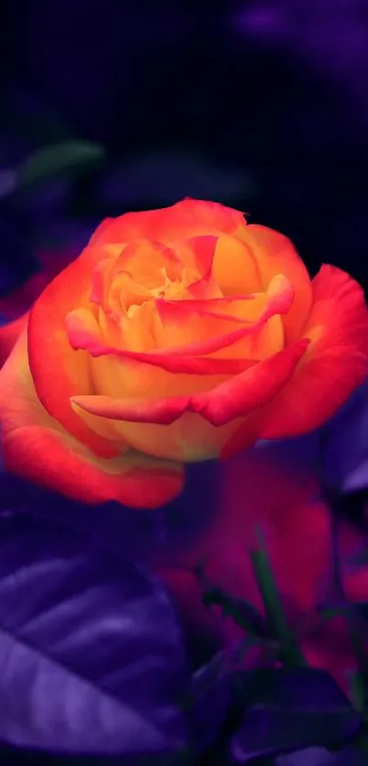 Orange rose with purple background wallpaper.