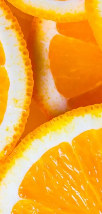 Close-up of vibrant orange slices creating a fresh and juicy background.