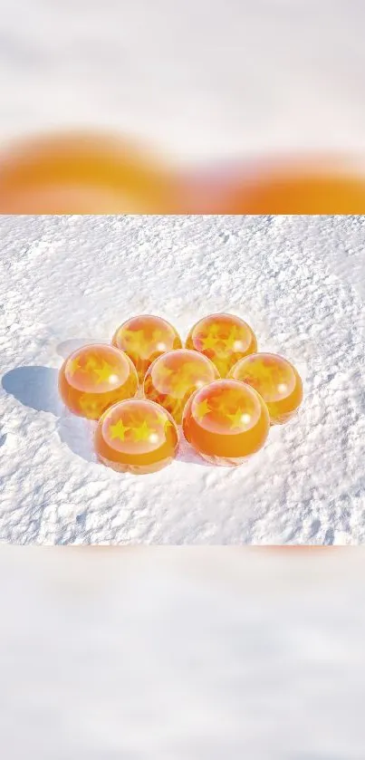 Orange spheres on snowy background wallpaper.