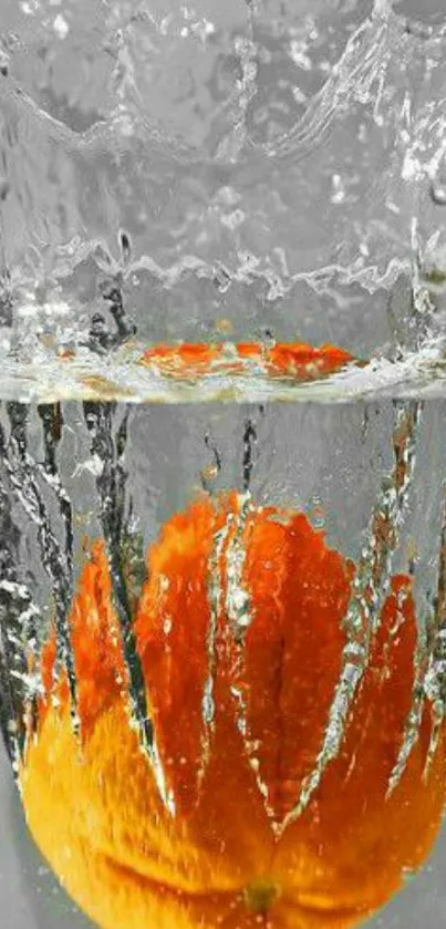 Orange submerged in water with dynamic splash effect.