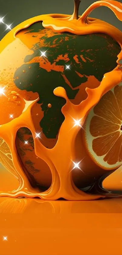 Artistic wallpaper with a juicy orange splash featuring a map design.