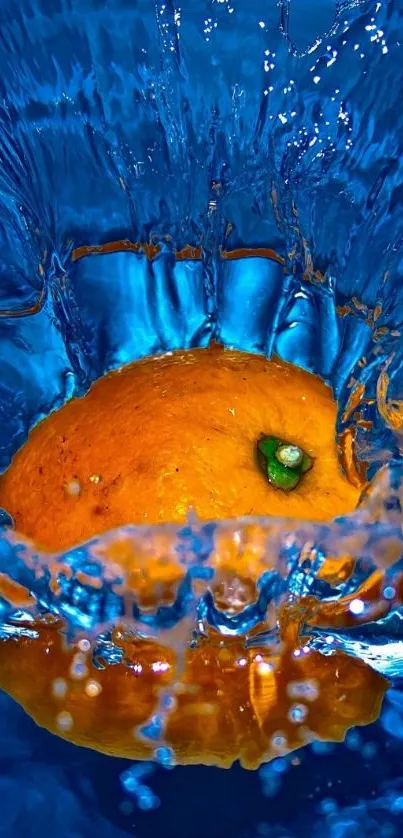 Orange splashes into blue water creating a vibrant scene.