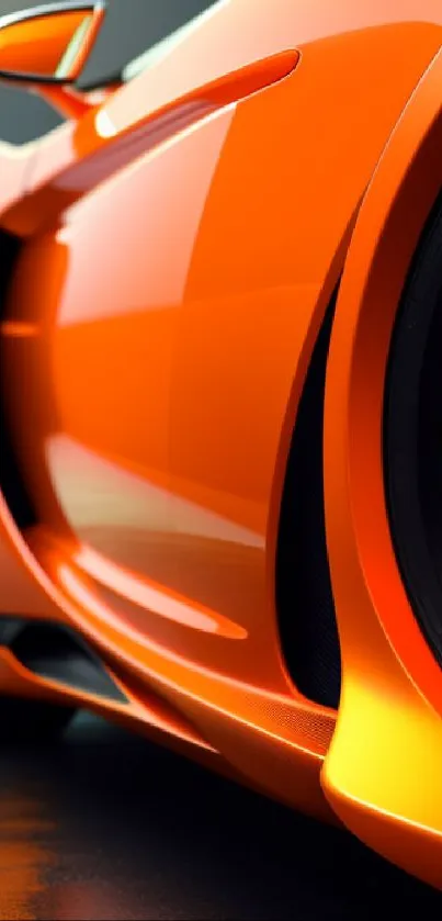 Sleek orange sports car with a shiny finish in close-up view.