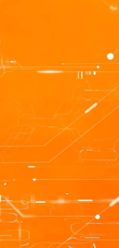 Vibrant orange tech-themed wallpaper with circuitry designs.