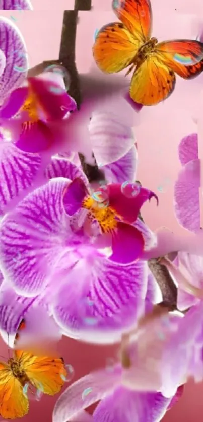 Pink orchids and butterflies mobile wallpaper.