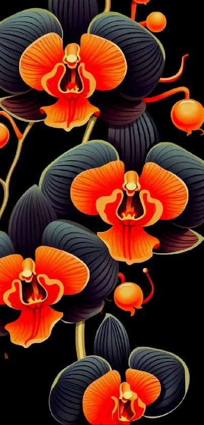 A vibrant wallpaper featuring orange orchids and a black background.