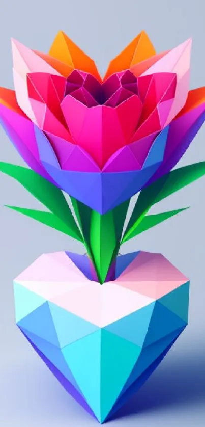 Colorful geometric origami flower design with vibrant hues.