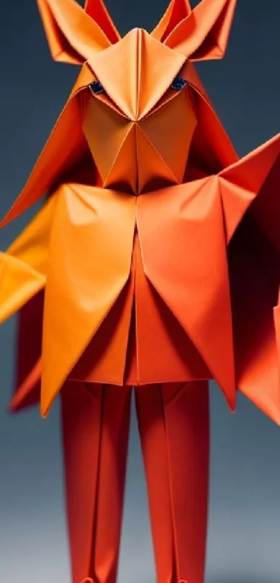 Orange origami fox art on a mobile wallpaper.