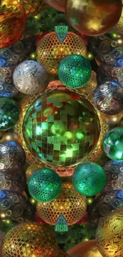 Colorful ornamental spheres in a vibrant pattern.