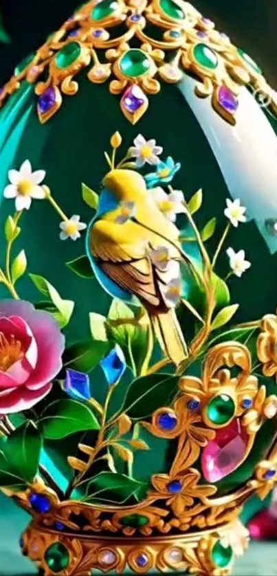 Vibrant floral pattern with ornate bird design.