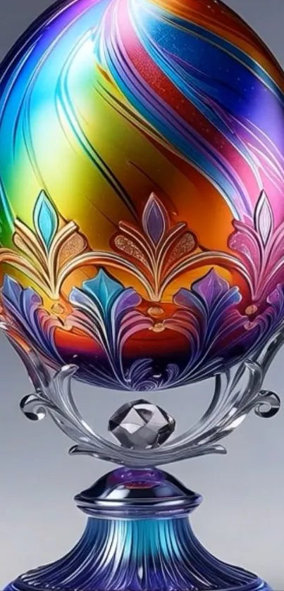 Vibrant ornate egg design with multicolored intricate patterns.