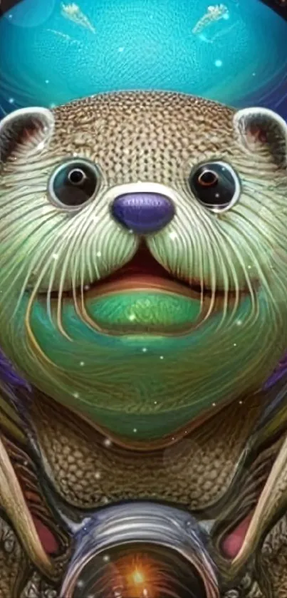 Vibrant digital art of an otter with purple and blue hues.