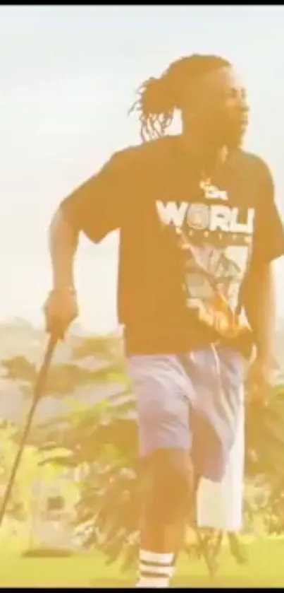 Stylish person golfing in vibrant outdoor setting