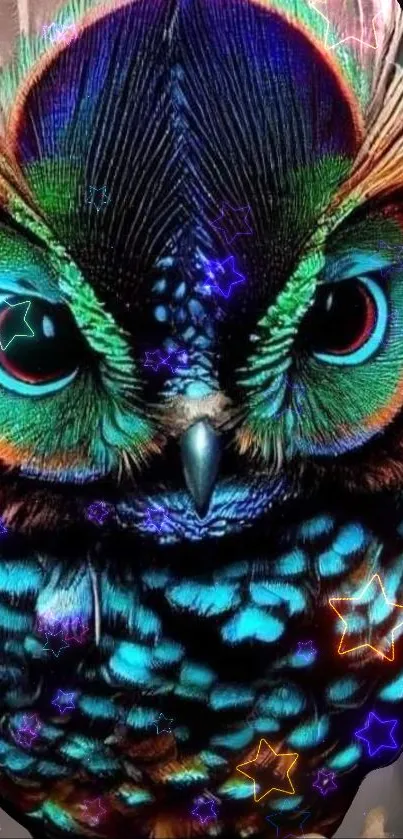 Vibrant and colorful owl artwork, perfect for phone wallpaper.